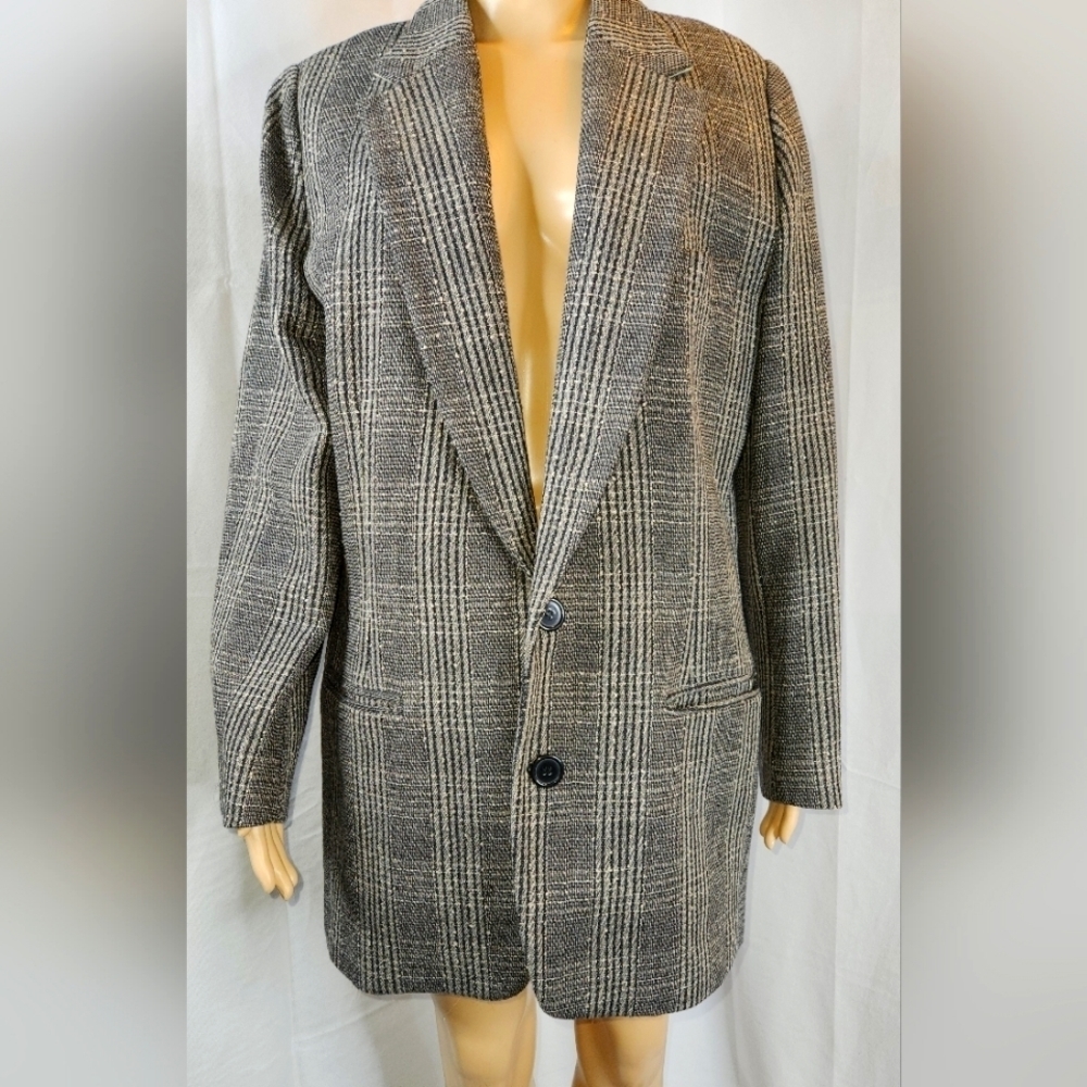 Dkny Gray and Brown Glen Plaid Single-Breasted Blazer